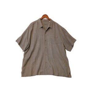 Tommy Bahama Shirt Mens XL Extra Large Gray Hawaiian Silk Button Up Beach Camp
